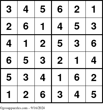 The grouppuzzles.com Answer grid for the Sudoku-Junior puzzle for Monday September 16, 2024