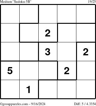 The grouppuzzles.com Medium Sudoku-5B puzzle for Monday September 16, 2024