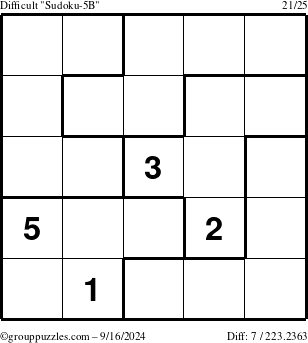 The grouppuzzles.com Difficult Sudoku-5B puzzle for Monday September 16, 2024