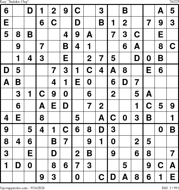 The grouppuzzles.com Easy Sudoku-15up puzzle for Monday September 16, 2024