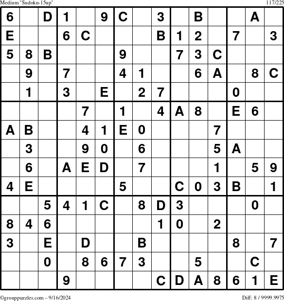 The grouppuzzles.com Medium Sudoku-15up puzzle for Monday September 16, 2024