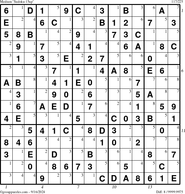 The grouppuzzles.com Medium Sudoku-15up puzzle for Monday September 16, 2024 with all 8 steps marked