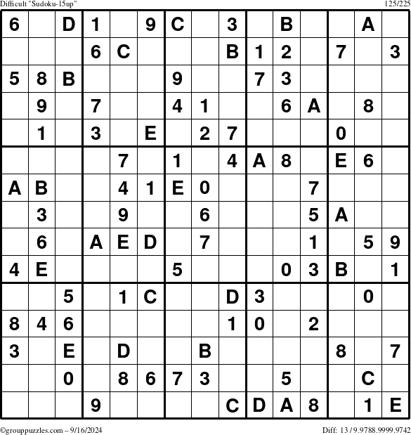 The grouppuzzles.com Difficult Sudoku-15up puzzle for Monday September 16, 2024