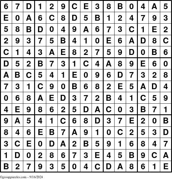 The grouppuzzles.com Answer grid for the Sudoku-15up puzzle for Monday September 16, 2024