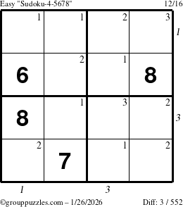 The grouppuzzles.com Easy Sudoku-4-5678 puzzle for Monday January 26, 2026 with all 3 steps marked