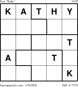 The grouppuzzles.com Easy Kathy puzzle for Monday January 26, 2026
