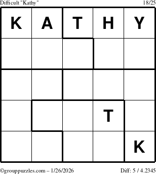 The grouppuzzles.com Difficult Kathy puzzle for Monday January 26, 2026