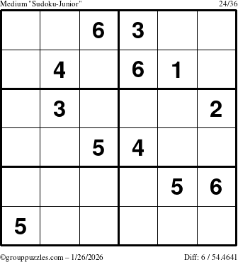 The grouppuzzles.com Medium Sudoku-Junior puzzle for Monday January 26, 2026