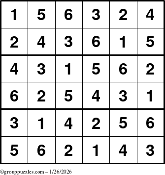 The grouppuzzles.com Answer grid for the Sudoku-Junior puzzle for Monday January 26, 2026