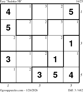 The grouppuzzles.com Easy Sudoku-5B puzzle for Monday January 26, 2026 with all 3 steps marked