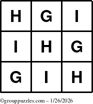 The grouppuzzles.com Answer grid for the TicTac-GHI puzzle for Monday January 26, 2026