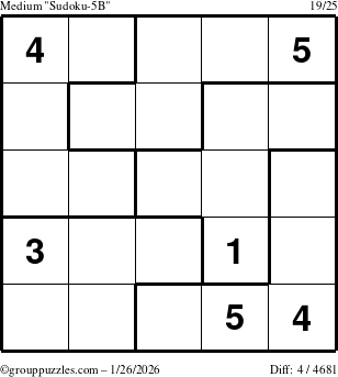The grouppuzzles.com Medium Sudoku-5B puzzle for Monday January 26, 2026