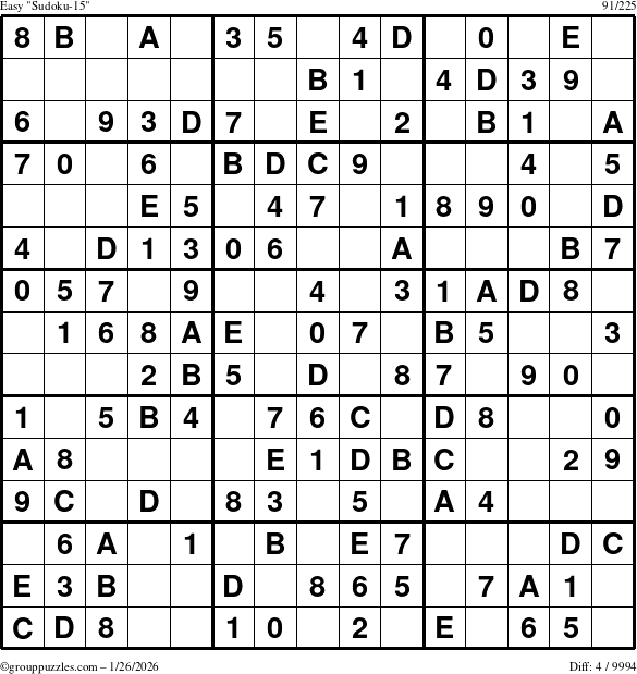 The grouppuzzles.com Easy Sudoku-15 puzzle for Monday January 26, 2026