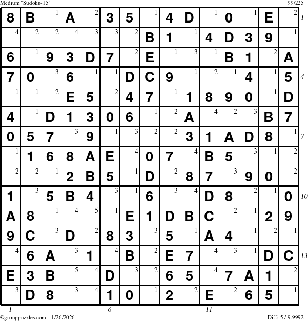 The grouppuzzles.com Medium Sudoku-15 puzzle for Monday January 26, 2026, suitable for printing, with all 5 steps marked