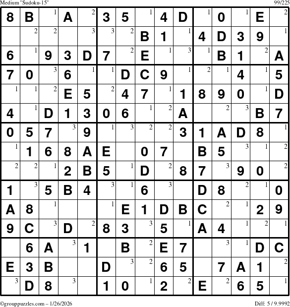 The grouppuzzles.com Medium Sudoku-15 puzzle for Monday January 26, 2026 with the first 3 steps marked