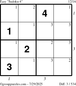 The grouppuzzles.com Easy Sudoku-4 puzzle for Tuesday July 29, 2025 with all 3 steps marked