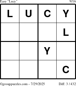 The grouppuzzles.com Easy Lucy puzzle for Tuesday July 29, 2025