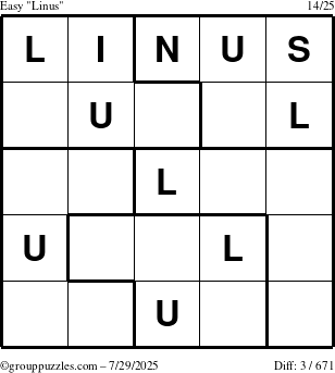 The grouppuzzles.com Easy Linus puzzle for Tuesday July 29, 2025