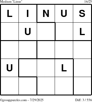 The grouppuzzles.com Medium Linus puzzle for Tuesday July 29, 2025