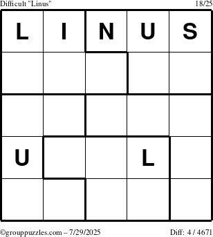 The grouppuzzles.com Difficult Linus puzzle for Tuesday July 29, 2025