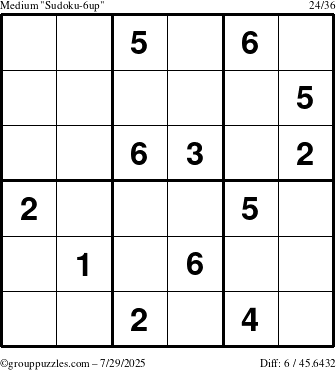The grouppuzzles.com Medium Sudoku-6up puzzle for Tuesday July 29, 2025