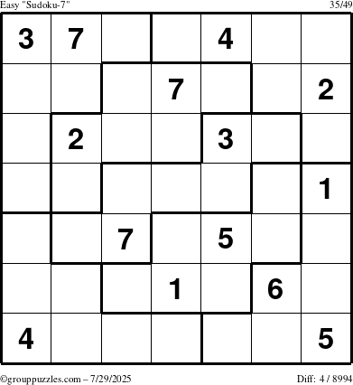 The grouppuzzles.com Easy Sudoku-7 puzzle for Tuesday July 29, 2025