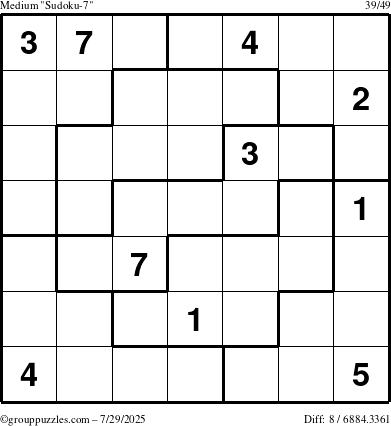 The grouppuzzles.com Medium Sudoku-7 puzzle for Tuesday July 29, 2025
