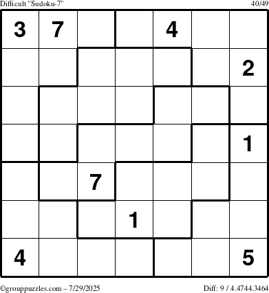 The grouppuzzles.com Difficult Sudoku-7 puzzle for Tuesday July 29, 2025