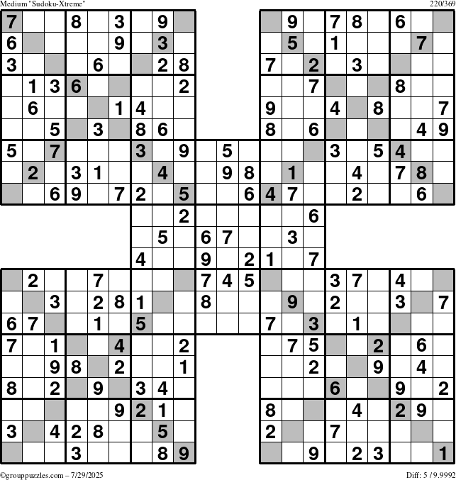 The grouppuzzles.com Medium Sudoku-Xtreme puzzle for Tuesday July 29, 2025