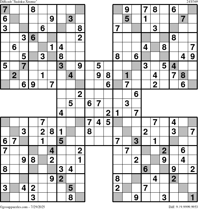 The grouppuzzles.com Difficult Sudoku-Xtreme puzzle for Tuesday July 29, 2025