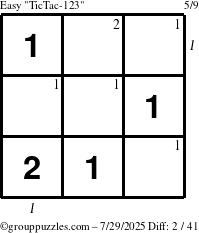 The grouppuzzles.com Easy TicTac-123 puzzle for Tuesday July 29, 2025 with all 2 steps marked