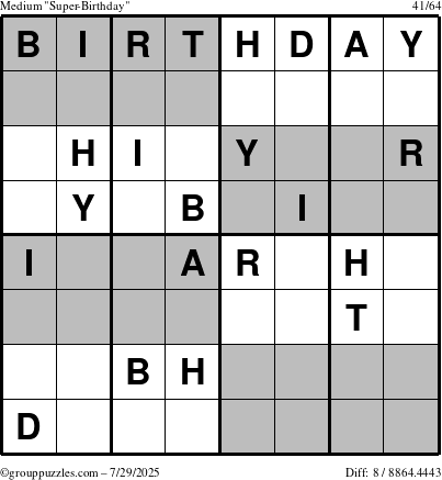 The grouppuzzles.com Medium Super-Birthday puzzle for Tuesday July 29, 2025