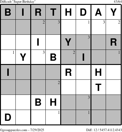 The grouppuzzles.com Difficult Super-Birthday puzzle for Tuesday July 29, 2025 with the first 3 steps marked