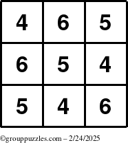 The grouppuzzles.com Answer grid for the TicTac-456 puzzle for Monday February 24, 2025