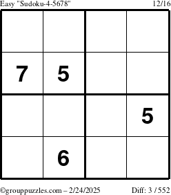 The grouppuzzles.com Easy Sudoku-4-5678 puzzle for Monday February 24, 2025