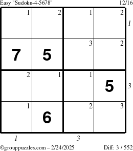 The grouppuzzles.com Easy Sudoku-4-5678 puzzle for Monday February 24, 2025 with all 3 steps marked