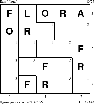 The grouppuzzles.com Easy Flora puzzle for Monday February 24, 2025 with all 3 steps marked