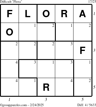 The grouppuzzles.com Difficult Flora puzzle for Monday February 24, 2025, suitable for printing, with all 4 steps marked