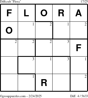 The grouppuzzles.com Difficult Flora puzzle for Monday February 24, 2025 with the first 3 steps marked