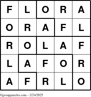 The grouppuzzles.com Answer grid for the Flora puzzle for Monday February 24, 2025