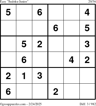 The grouppuzzles.com Easy Sudoku-Junior puzzle for Monday February 24, 2025