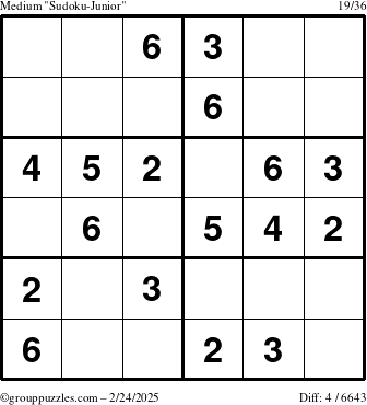 The grouppuzzles.com Medium Sudoku-Junior puzzle for Monday February 24, 2025