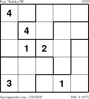 The grouppuzzles.com Easy Sudoku-5B puzzle for Monday February 24, 2025