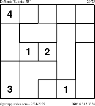 The grouppuzzles.com Difficult Sudoku-5B puzzle for Monday February 24, 2025