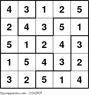 The grouppuzzles.com Answer grid for the Sudoku-5B puzzle for Monday February 24, 2025