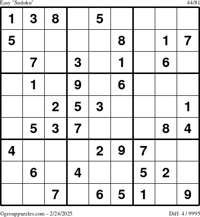 The grouppuzzles.com Easy Sudoku puzzle for Monday February 24, 2025