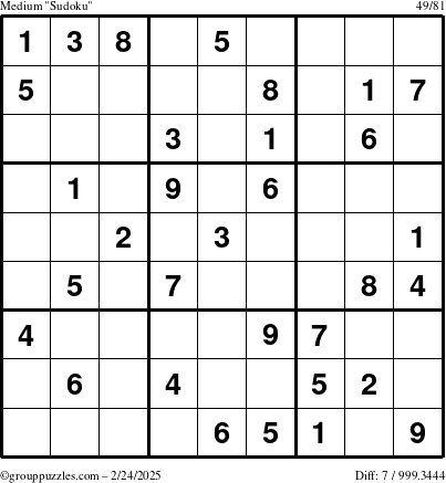 The grouppuzzles.com Medium Sudoku puzzle for Monday February 24, 2025