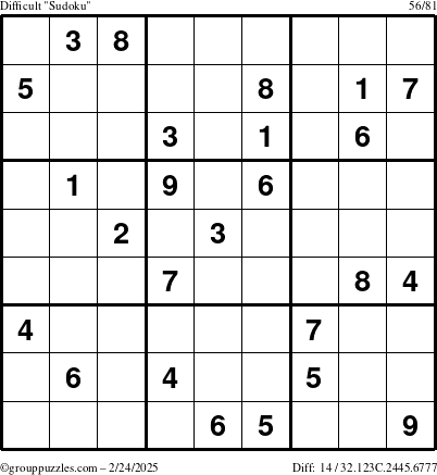 The grouppuzzles.com Difficult Sudoku puzzle for Monday February 24, 2025