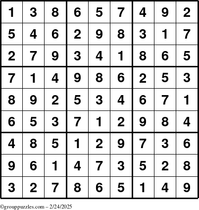 The grouppuzzles.com Answer grid for the Sudoku puzzle for Monday February 24, 2025