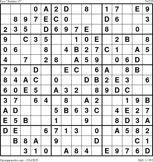 The grouppuzzles.com Easy Sudoku-15 puzzle for Monday February 24, 2025